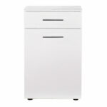 Bathroom cabinet Chad with laundry basket in white gloss color 52x38x83cm - Image 5