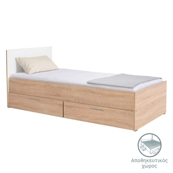 Bed Maeve with storage space in white sonoma 90x190cm