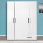 Wardrobe with 4 doors and drawers Dynamic white colour 137x52x187cm - Слика 3