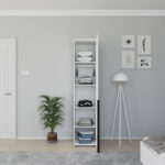 Oryana column wardrobe with shelves in white diamont shade 45x62x210cm - Image 2
