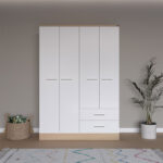 Harmony four-door wardrobe in oak-white shade 137x52x198cm - Слика 3