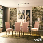 Chair Ditta with rotten apple fabric - wooden legs walnut - Слика 2