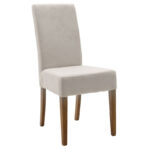 Стол Дита со сива ткаенина - дрвени ногарки од орев