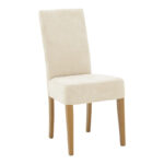 Chair Ditta with grey-beige fabric - wooden walnut legs
