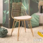 Taj metal chair golden with white PVC cushion - Image 2