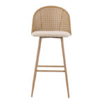 Bar stool Kace pe rattan natural-fabric natural-metal natural 43x55x102cm - Слика 4