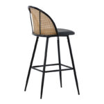 Bar stool Kace pe rattan natural-pu dark grey-metal black 43x55x102cm - Слика 2