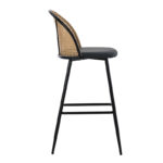 Bar stool Kace pe rattan natural-pu dark grey-metal black 43x55x102cm - Слика 3