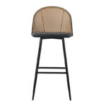 Bar stool Kace pe rattan natural-pu dark grey-metal black 43x55x102cm - Слика 4