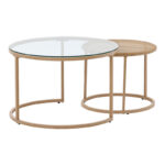 Side tables set 2pcs Beatrice glass-natural rattan-natural metal - Image 3