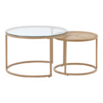 Side tables set 2pcs Beatrice glass-natural rattan-natural metal - Image 4
