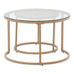 Side tables set 2pcs Beatrice glass-natural rattan-natural metal - Image 5