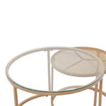 Side tables set 2pcs Beatrice glass-natural rattan-natural metal - Image 6