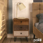 Nightstand Boho  with 3 drawers in walnut color 40x40x59cm - Image 2