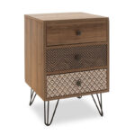 Nightstand Boho  with 3 drawers in walnut color 40x40x59cm