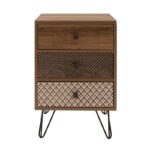 Nightstand Boho  with 3 drawers in walnut color 40x40x59cm - Image 4