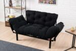 2 seater sofa bed PWF-0018 with fabric in black color 155x73x85cm - Image 2