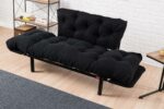 2 seater sofa bed PWF-0018 with fabric in black color 155x73x85cm - Image 3