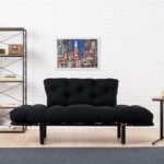 2 seater sofa bed PWF-0018 with fabric in black color 155x73x85cm - Image 4