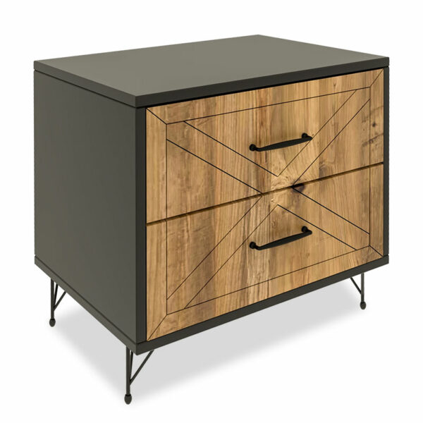 Nightstand PWF-0279 with 2 drawers in dark grey - pine colour 50x40x55cm
