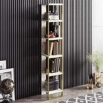 Bookcase Marble in white marble color with golden metal frame 32x38,5x178,5cm - Image 2