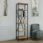 Bookcase PWF-0321 in pine color with black metal frame 50x30x180cm - Image 2