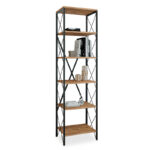 Bookcase PWF-0321 in pine color with black metal frame 50x30x180cm