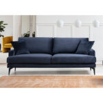 3-seater sofa Fortune velvet navy blue-black 205x88x90cm - Слика 2