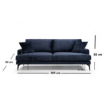 3-seater sofa Fortune velvet navy blue-black 205x88x90cm - Слика 6