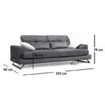 Sofa 3-seater PWF-0508 fabric anthracite-black 225x79x92cm - Image 4