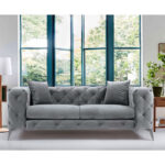 2-seater sofa PWF-0502 gray-chrome velvet 197x90x73cm - Image 2