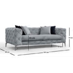 2-seater sofa PWF-0502 gray-chrome velvet 197x90x73cm - Image 4