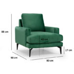 Armchair Fortune velvet green-black 80x90x88cm - Слика 3