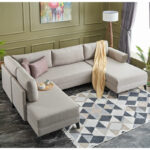 Versatile corner sofa-bed PWF-0536 cream fabric 300x202x78cm - Слика 2
