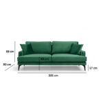 3-seater sofa Fortune velvet green-black 205x90x88cm - Слика 4
