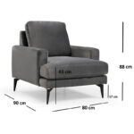 Armchair Fortune velvet anthracite black 80x90x88cm - Слика 3