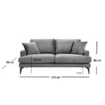 Sofa 2-seater Fortune velvet anthracite-black 175x90x88cm - Image 4