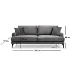 3-seater sofa Fortune velvet anthracite-black 205x90x88cm - Слика 4