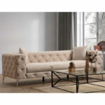 3 seater sofa PWF-0579 Chesterfield type fabric ecru 237x90x73cm - Image 2
