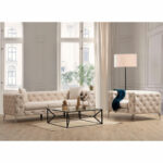 3 seater sofa PWF-0579 Chesterfield type fabric ecru 237x90x73cm - Image 5