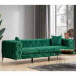 3 seater sofa PWF-0579 Chesterfield type fabric green 237x90x73cm - Image 2