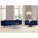 3 seater sofa PWF-0579 Chesterfield type fabric blue 237x90x73cm - Image 5