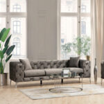 3 seater sofa PWF-0579 Chesterfield type fabric dark grey 237x90x73cm - Image 2