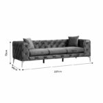 3 seater sofa PWF-0579 Chesterfield type fabric dark grey 237x90x73cm - Image 5