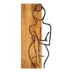 Wall deco Kelesipo pine wood in natural color and black metal 27x3x58cm