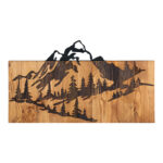 Wall deco Mounten pine wood in natural color and black metal 57.5x3x33cm