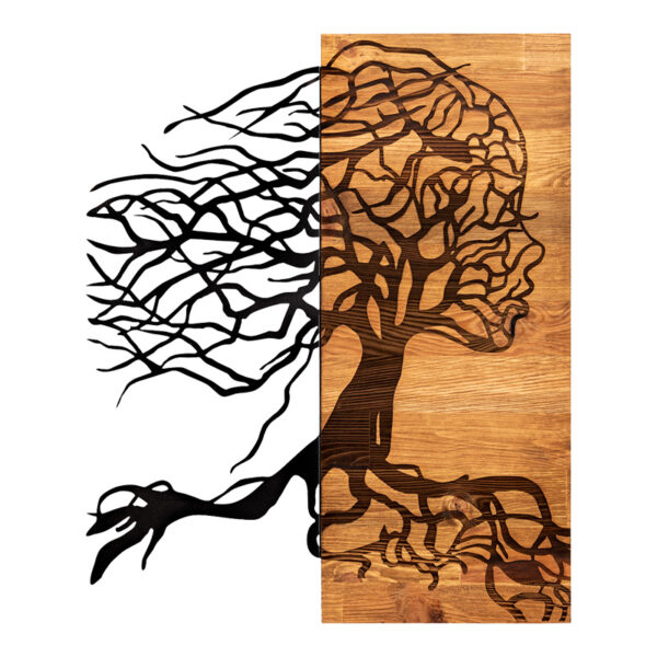 Wall deco Lifel pine wood in natural color and black metal 47x3x58cm