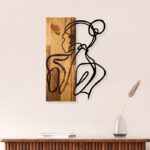 Wall deco Womanel pine wood in natural color and black metal 35x3x50cm - Image 2
