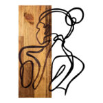 Wall deco Womanel pine wood in natural color and black metal 35x3x50cm