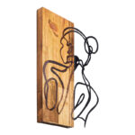 Wall deco Womanel pine wood in natural color and black metal 35x3x50cm - Image 3